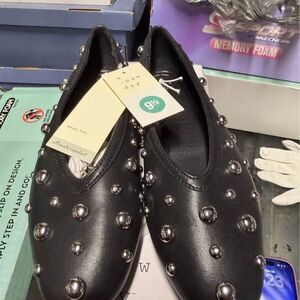 A New Day Black Studded Flats 9½
